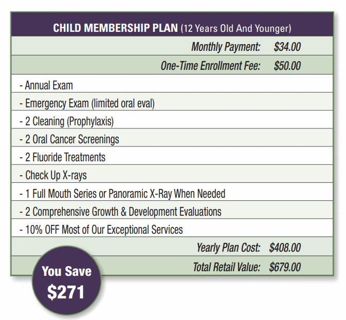child membership plan pricing